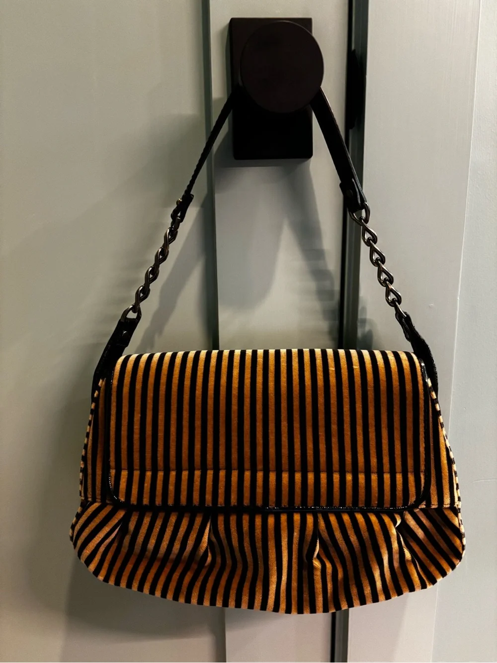 FENDI Pony Hair Stripe Leopard Baguette Shoulder Bag Patent Leather Rare - Picture 14 of 16